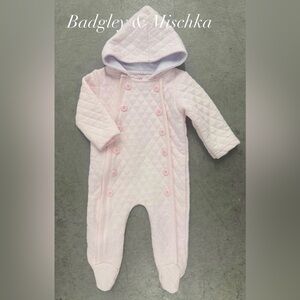 Badgley Mischka Pink One Piece with Hood, Footies,  Button Trim Size 3-6 Months